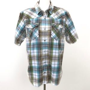 prAna Plaid Pearl Snap Button Down Organic Shirt